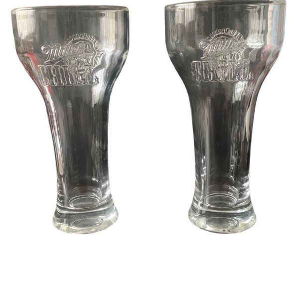 Vintage MILLER CHILL Lot of 2 Weighted Bottom Beer Pilsner Glass Stylish Charm - Picture 3 of 14